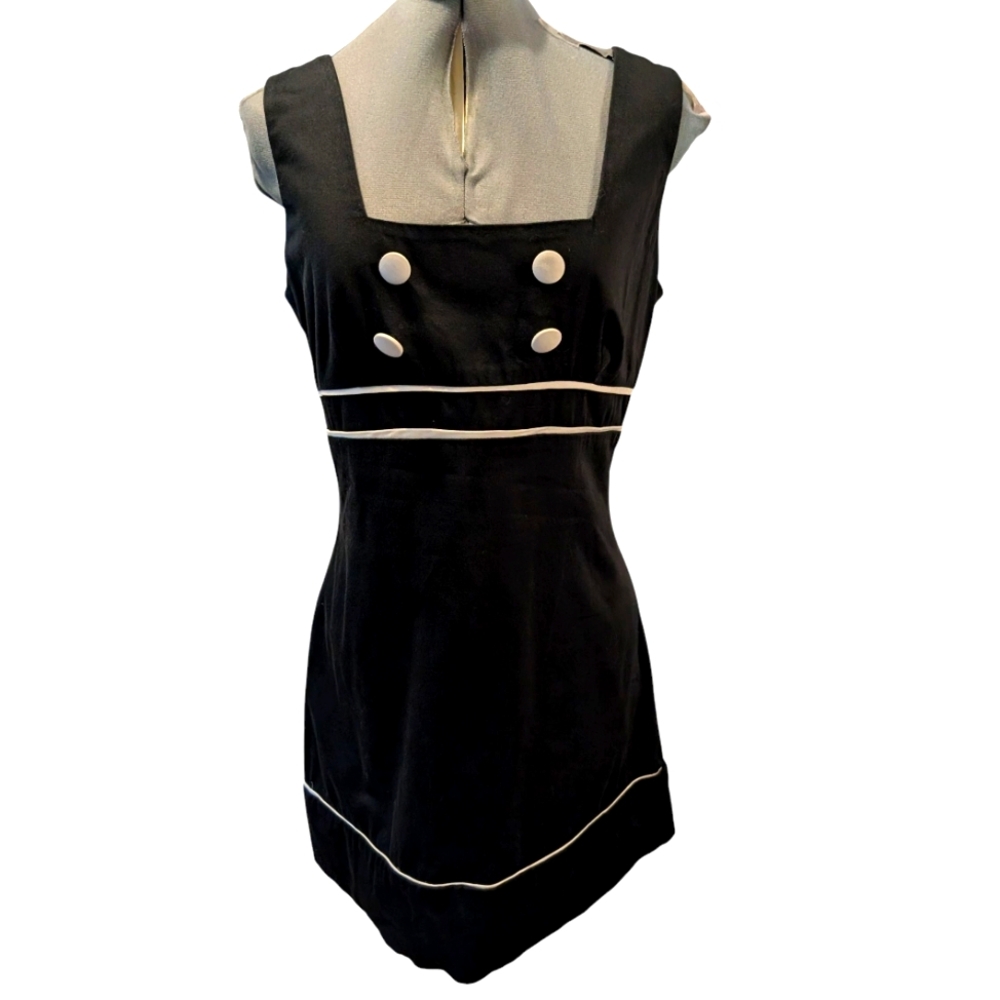 Vintage‎ Y2K Women's La Belle Black White Cotton Dress Button Details
